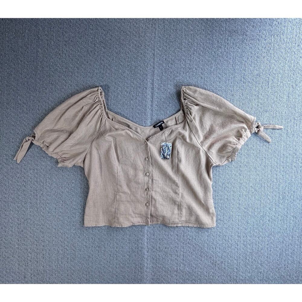 Express NWT Women's Sz XL Tan Linen Blend Top Boho Festival Spring